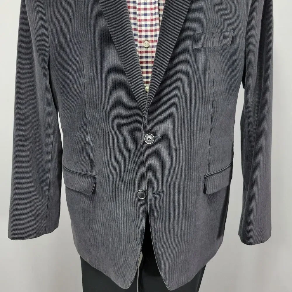 Van Heusen Studio Men's Sport Coat Blazer Two Button DK Gray Corduroy Cotton 48R